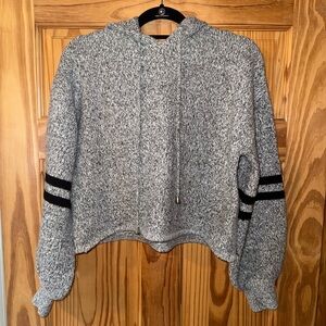 Gray Hooded Sweater with Black Stripes